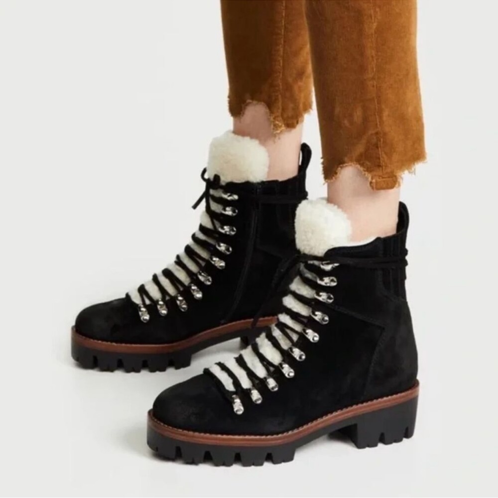 Jeffrey Campbell Culvert Black Suede Leather Lug Sole Combat Boot Size 7.5